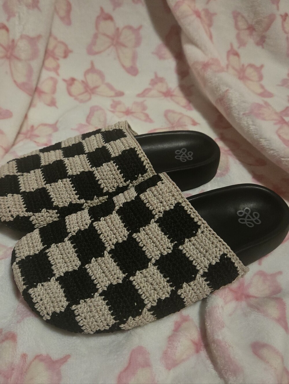 The Sak Woven Checkered Slide Sandals - Black & Cream